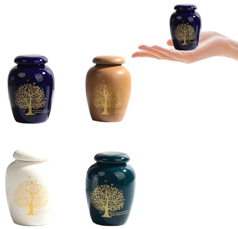4 mini urnas pequeñas de cerámica para cenizas humanas, patrón de árbol de la vida, urnas de recuerdo para cenizas de perros y gatos