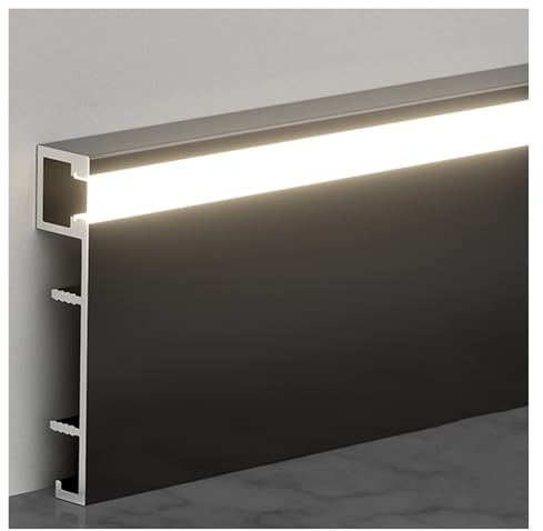 Moldura Iluminacion Zócalo de canal de aluminio de 1 m 3,3 pies para esquina de pared, Zócalo de perfil de canal con cubierta, Zócalo de rodapié Canal LED para dormitorio, cocina, cine en casa(Black)