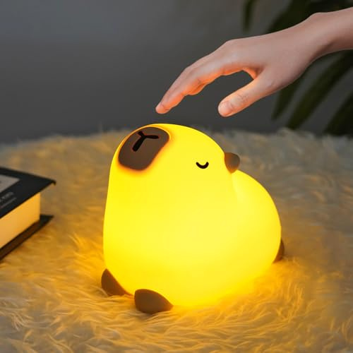 Ainiv Capybara nattlampa, söt silikon capybara nattlampa för barn, USB-uppladdningsbar bärbar sänglampa, 3 nivåer ljusstyrka, 30 minuters timer, jul födelsedagspresenter för pojkar flickor