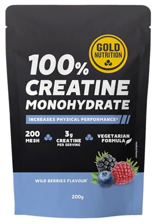 GoldNutrition, 100% Creatine Monohydrate, Creatina Monohidratada, Creatina en Polvo 100% Pura para Aumentar el Rendimiento y la Potencia Muscular, Sabor Bayas Silvestres, 40 Raciones, 200 g