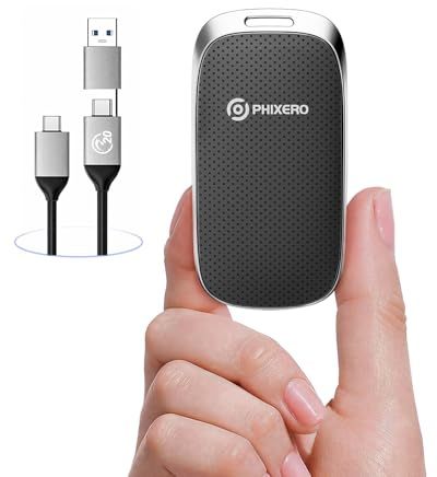 PHIXERO P20 SSD portatile esterno da 512 GB, fino a 2050 Mb/s, unità a stato solido esterne con cavo USB C 2 in 1, disco rigido portatile USB 3.2 Gen 2 per smartphone, PC, tablet, labtop, colore nero