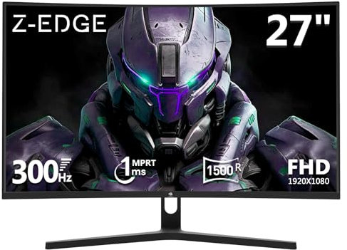 Z-Edge Monitor Gaming PC Curvo 27'' 300 Hz (DP1.4*2), 1ms MPRT, FreeSync, FHD, 240 Hz (HDMI2.0*2), Pantalla Gaming LED 16:9, Inclinación Ajustable, HDR, VA, 3000:1, VESA 100*100mm (Cable DP Incluido)