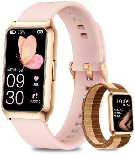 Fitoncloud Smartwatch Damen, 1,47 Zoll Fitness Tracker mit 25 Sportmodi, SpO2, Herzfrequenz Schlafmonitor, Aluminiumgehäuse in Gold, Ultra-Akkulaufzeit, Wasserdicht IP68 Fitnessuhr für iOS Android