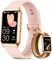 Fitoncloud Reloj Inteligente Mujer con Caja de Aluminio en Oro, 1.47 Smartwatch con SpO2 Sueño Pulsometro, Larga Duración de 7 Días, 25 Deportes, IP68 Impermeable Smart Watch para iOS Android, Rosa