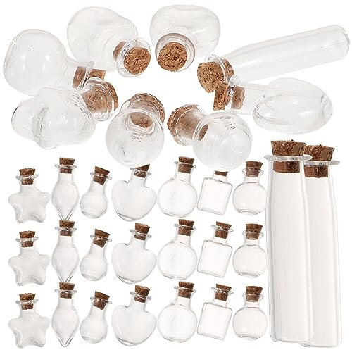 PHENOFICE 48piezas Mini Botellas De Deseos De Vidrio Transparente Frascos Decorativos De Vidrio Para Manualidades Botellas De Pequeñas Para Proyectos De