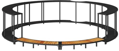 Massbinet Whirlpool Umrandung mit Stauraum Holztreppe Poly Rattan (Schwarz)
