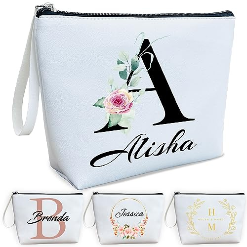Personalisierte Kosmetiktasche PU Leder individuell Bedruckte Kosmetiktasche mit Innentasche für Hochzeit, Geburtstag, Weihnachten und Freundesgeschenk
