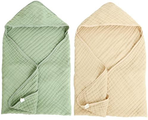 TNTGMG Baby Kapuzenhandtuch, 2 Stück 100% Musselin Cotten Badetuch Set, 90×90 cm, Superweich und saugfähig Badetuch mit originellem Design für Babys, Säuglinge, Kleinkinder