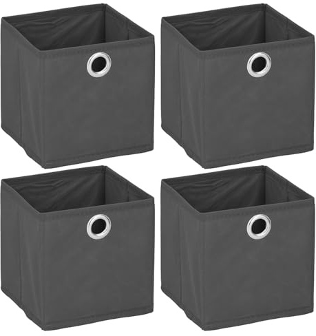4er Set Faltbox ca. 15x15x15 cm - Anthrazit - Würfel Aufbewahrungsbox faltbar Aufbewahrungskörbe Korb Unterwäsche Organizer Boxen Stoff Karton Regalkorb Klappbox klein Dunkelgrau
