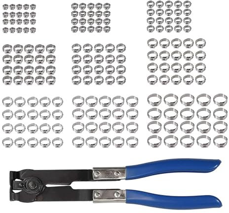 180 morsetti per tubi a orecchio singolo, in acciaio inox, tenaglia per idraulici, tubi domestici, automobilistici, 9 misure 7 mm-21 mm