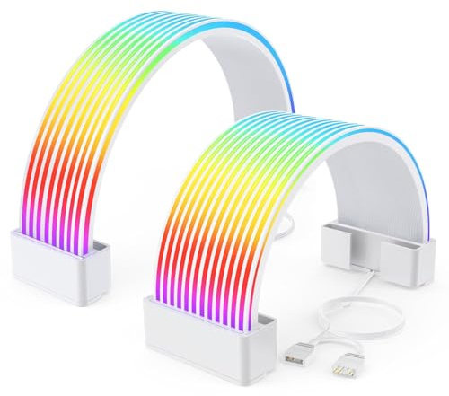 Auotac RGB Cables Cover Kit, Flex Power Cable Cover for 24-Pin Motherboard and 8-Pin/16-Pin GPU, ARGB PSU Cable Extension with 5V 3-Pin Sync for PC Case Decoration, White