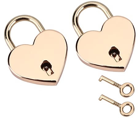 Acouto 2 Sets Heart Shaped Padlock & Skeleton Key Metal Lock for Luggage Diary Book Jewelry Box Padlock Lock Key Heart Pheart a for with You