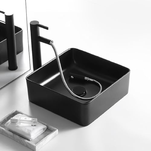 Lavandino da bagno, lavabo da appoggio in ceramica, lavabo artistico, lavamani antigraffio, facile da pulire, per piccoli appartamenti, ristoranti, balconi, bagni, hotel (nero C 36x)