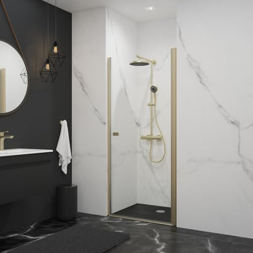 Schulte porte douche pivotante niche 80 x 192 or mat autolevant réversible | verre trempé anti-calcaire réglage 77.8-80.4 largeur d'accès 69.5 cm