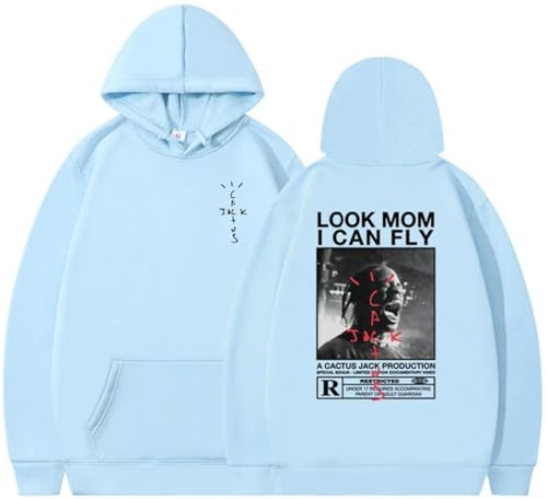 BaeKnyin Look M0m I Can Fly Felpa con Cappuccio da Uomo con Grafica Hip Hop Pullover Oversize Sweatshirt Unisex M,QBlueBlack-3