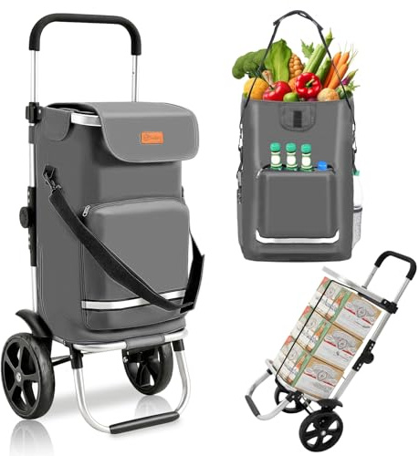 Sekey Carrello della Spesa Pieghevole con Scomparto Isotermico, Carrello 3 in 1 Robusto Grigio Ideale per la Spesa, il Campeggio, il Picnic e le Attività all’Aperto