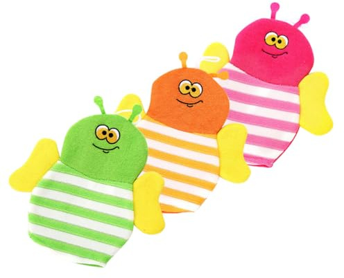 FIXOSHEE 3 Stück-pack Kinder Babywaschlappen aus Polyester und Baumwolle mit Cartoon Tiermotiven Langlebige Badehandschuhe zur Hautmassage für Babys und Kleinkinder