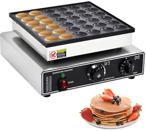 Mini Dutch Pancake Baker, 36 Holes Electric Waffle Pancake Machine 950W Maker Machine Nonstick Iron Donut Baker Maker 0-5 Minutes Time Setting 50°C-300°C Temperature Control for Commercial or Home Use