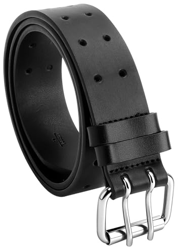 KQDRAVINE Arbeitsgürtel Herren Leder Schwarz 105cm, Gürtel Arbeitshose aus 4mm Leder, Double Prong Arbeitsgürtel, Robuster Ledergürtel Herren für Jeans, Arbeit & Alltag