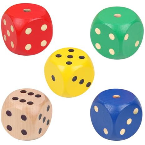 YIPFEN 5 Grandi Dadi in Legno, Ideali per Giochi da Tavolo, Puzzle e Altro (30 mm) (Colori Assortiti)