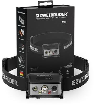Zweibrüder ZB5H Stirnlampe 1000 Lumen, LED Kopflampe mit Auto Focus | Rotlicht, USB-C aufladbar, Dual Power mit AAA-Batteriefach, für Sport, ideal Camping und Outdoor