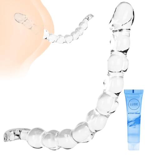 14/35.6cm Extra Long Graduated Anal Beads - Body-Safe TPE 10 Balls with T-Shape Flared Base - Prostate Massager for Beginners Training - Thrusting Butt Plug for Couples Solo Play Men Women(Transpare)