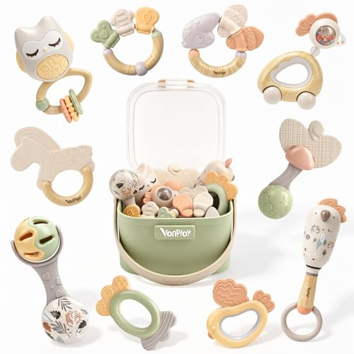 Sonaglio Neonato 3-6 mesi Giochi Montessori Giochi Neonato 0-3 Mesi Sensoriali per Neonati Dentizione Neonati Regalo Neonato (10 pezzi)