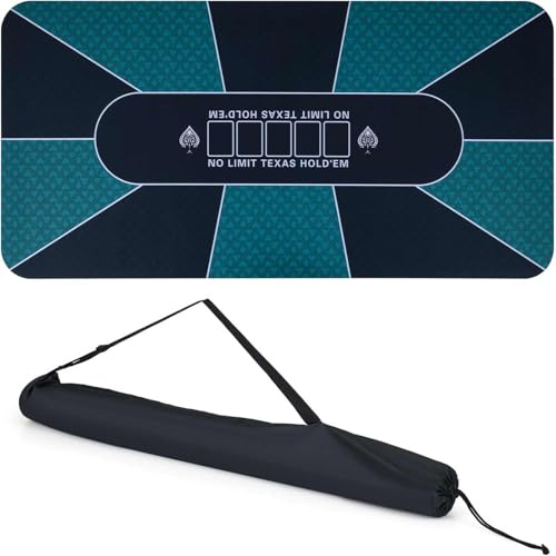 HOMASIS Tapis Poker Portable (10 Personnes, Rectangulaire 179 x 89 cm) | Surface Imperméable, Tapis de Poker Texas avec Sac de Transport, Plateau Portable pour Cartes, Blackjack et Casino