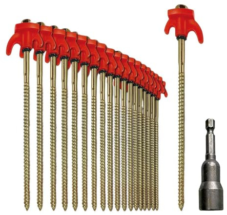 BTCLASSIC 12 pezzi di picchetti da tenda, picchetti in acciaio con filettatura, 12 sottopiedi in plastica, stabili e resistenti, per uso in campeggio, all'aperto, su terreni duri