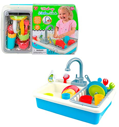ColorBaby Play, évier de Jouet avec Eau et ustensiles de Cuisine 20 pièces (44591)