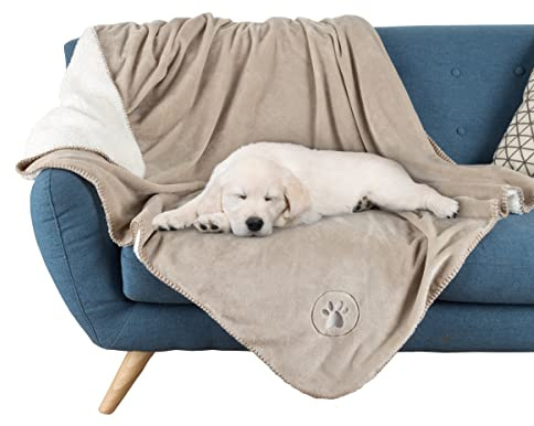 Waterproof Blanket for Dogs and Cats - Reversible 50x60 Throw for Couch, Bed, or Car Protection Against Spills, Stains, and Pet Fur by PETMAKER (Tan)