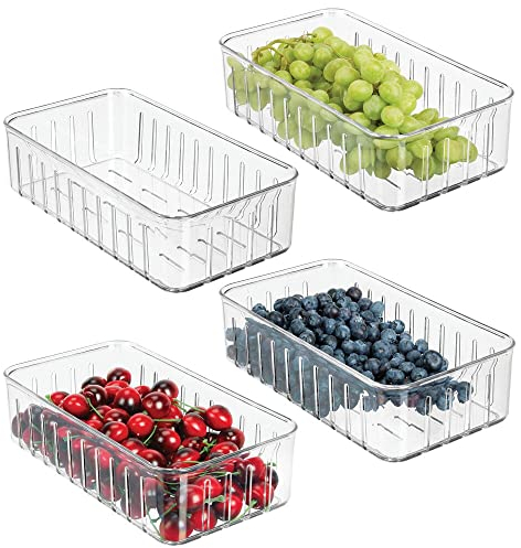 mDesign kleiner Vorratsbehälter für Küche und Kühlschrank – praktische Aufbewahrungsbox ohne Deckel – Kühlschrank Organizer für Lebensmittel mit Seitenöffnungen – 4er-Set – durchsichtig
