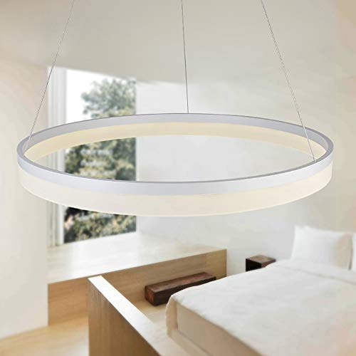 AIRUI Círculo Simple LED Lámpara Colgante Moderno Metal Acrílico 1 Luz Lámpara De Araña Ajustable Suspendido Lámpara Colgante para Sala De Estar Dormitorio,White+SteplessDimming-40cm