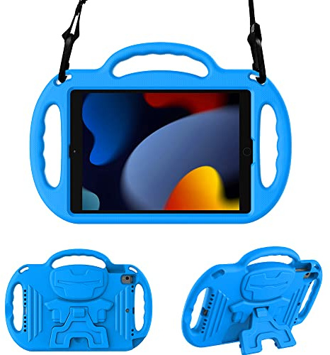 Surom Case for iPad 9th 8th 7th Gen 2021/2020/2019 10.2 Inch, Blue | Light Weight Shock Proof Kids Tablet Case, Adjustable Shoulder Strap, Protable Handle, Sturdy Stand, iPad Air 3 10.5 2019