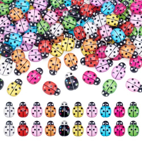 Cheriswelry 100 Stück Marienkäfer Harz Cabochon 10 Farben Einsätze flache Rückseite Fliesen Kuppel für Schmuck Ohrstecker Scrapbooking 12 mm