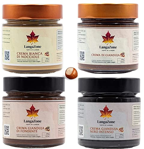 LangaZone Crema Spalmabile con Nocciole Piemonte I.G.P. delle Langhe, Crema di Nocciole 100% Italiane, Crema Nocciole 100% Artigianale, Crema 100% Nocciole Alta Qualità (Box experience 4 gusti)