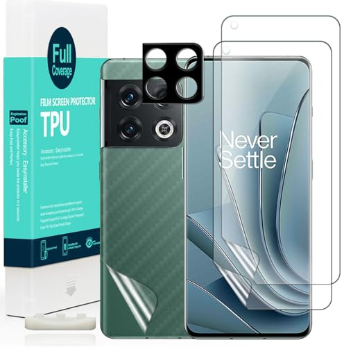 Ibywind [2 Piezas, Protector de Pantalla para Oneplus 10 Pro 5G 6.7,con Metálico Protector de Lente de Cámara,Atrás Pegatina Protectora Fibra de Carbono,[Admite la función de Huella Digital]