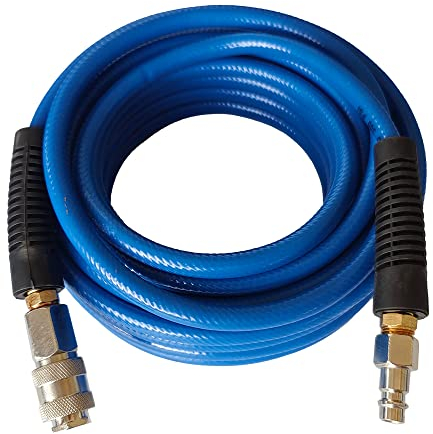 aunstarwei PVC Reinforced Air Compressor Hose Blue with 1/4 Europe Steel Quick Coupler and Plug Fittings, 10m Length