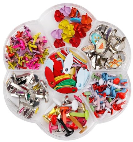 Duories 100 Stück 6-12mm Mini Runde Brads Set Metall Musterklammern Bunte Pearl Verschlussklammern Klammern Rundkopf Papier Befestigungen für Basteln DIY Handwerk Scrapbooking Karten,Stil 7