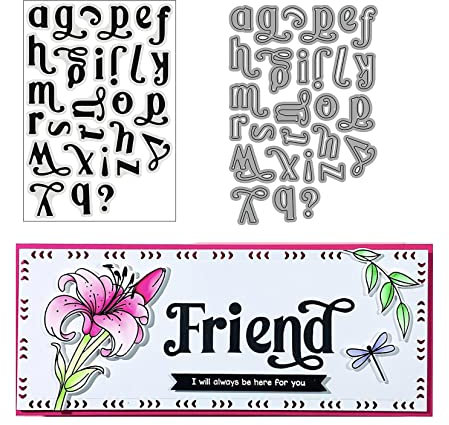 Qoiseys Englischer Buchstabe Stempel und Stanzschablonen Set,Clear Stempel und Stanzen Set Basteln Prägeschablone,Silikonstempel Metall Die Stanzen für DIY Scrapbooking Fotoalbum
