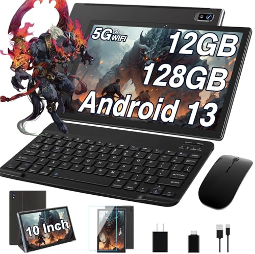 AOCWEI X900 Android 13 Tablette 10 Pouces Octa-Core Tablette, 12Go RAM + 128Go ROM (512Go TF) Support 5G WiFi |8000mAh Batterie |Caméra 8MP + 5MP |2.0Ghz |Tablettes avec Clavier et Souris-Noir