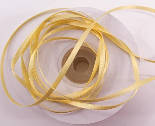 CaPiSo 100m Doppelseitig 3mm Satinband Glänzend Premium-Qualität Satin Schleifenband Fließend schmales Dekoband Geschenkband doppelseitig (Helles Gold, 100m3mm)