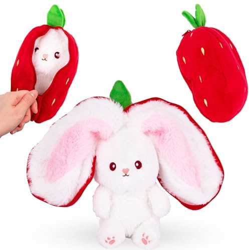 ArtCreativity Strawberry Bunny Plush Toy - Hidden Easter Bunny Stuffed Animal - Easter Basket Stuffers and Gifts for Kids - Doubles as Cute Easter Decor