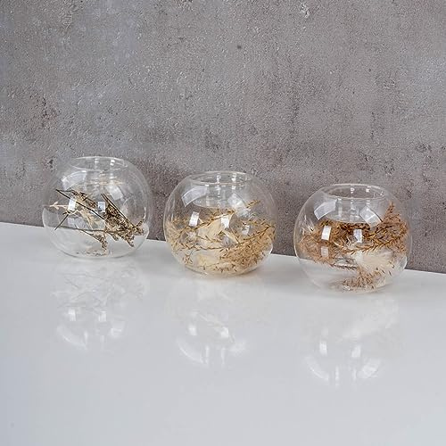 levandeo 3er Set Teelichthalter Glaskugel Blumen Bohodeko Kerzenständer Tischdeko Hochzeit Kugel Deko Trockenblumen Wohndekoration