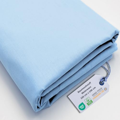 Stoff Virginia Tex, Meterware, Baumwollstoff 100%, große Breite 240 cm, Baumwollstoff 100% Oeko -Tex Standard 100 Unifarben zum Nähen (Hellblau 39, 100 cm)