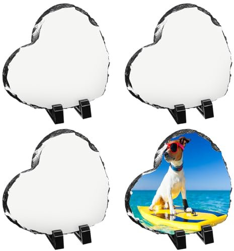 Kufutee Personalisierter Foto-Gedenkstein mit Präsentationsständer, Gedenk-Bilderrahmen für Damen/Herren, Herz-15 cm, 4 Stück