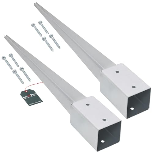 KOTARBAU® Juego de 2 casquillos para suelo de impacto de 81 x 81 mm, longitud 750 mm, galvanizados en caliente, acero galvanizado, para postes de vallas, madera, suelo, anclajes para suelo, anclajes