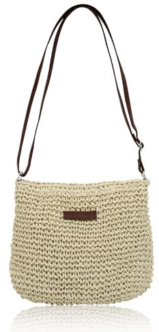 Bototack Petit sac de paille pour femme, sac à bandoulière d'été avec fermeture éclair et sangle réglable, tissage bohème fait à la main pour les vacances, la plage, les voyages