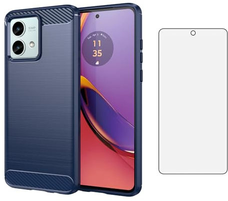 Asuwish Funda para Motorola Moto G84 5G con Cristal Templado Protector Pantalla Vidrio Pelicula Protectora Slim Fina TPU Silicona G 84 84G XT2347-2 Móvil Tapa Carcasa Capa Case Hombre Mujer Azul
