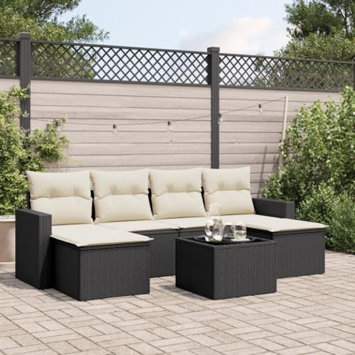 ULUYYUC 7-TLG. Garten-Sofagarnitur, Gartenmöbel Set Ecksofa Eckbankgruppe Balkonmöbel Geeignet für Hinterhof Garten Balkon Außenbereich mit Kissen Schwarz Poly Rattan